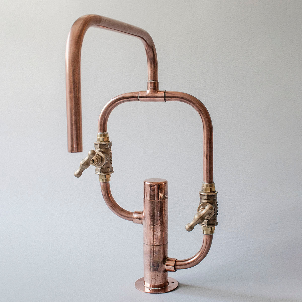 Pedestal Diagonal copper tap is a handcrafted countertop-mounted fixture by Switchrange, designed for outdoor use.