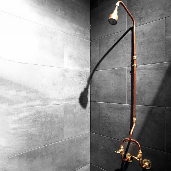 Copper shower for industrial style bathroom by Switchrange