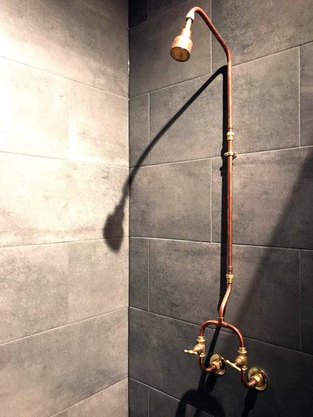 handmade solid copper pipe shower brutalist style by Switchrange