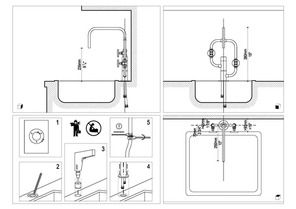 Pedestal Diagonal - deck mount industrial handmade copper tap Installation diagram Switchrange