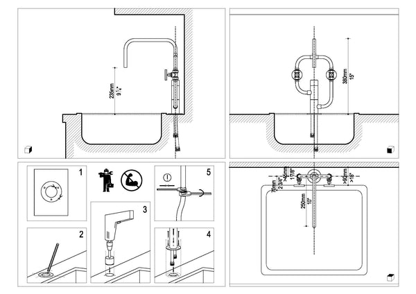 Pedestal Even - deck mount industrial handmade copper tap Installation diagram Switchrange