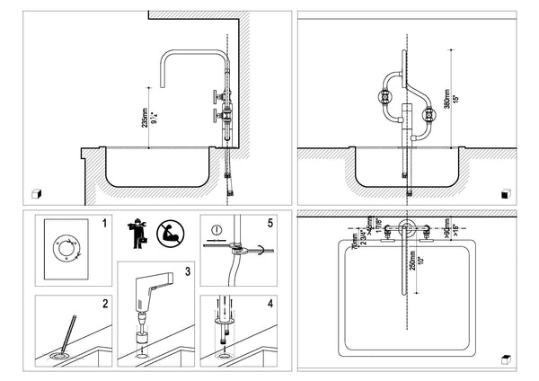 Pedestal Wave - deck mount industrial handmade copper tap Installation diagram Switchrange