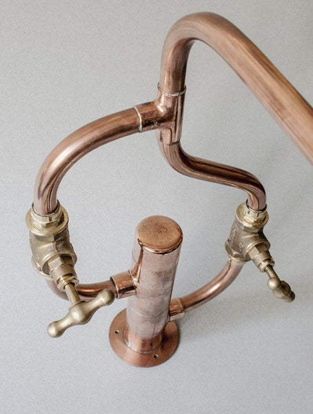 Pedestal Wave is a deck mount industrial look handmade solid copper pipe faucet by Switchrange