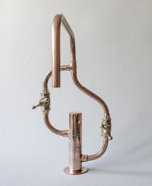 Pedestal Wave - deck mount industrial handmade copper pipe faucet by Switchrange