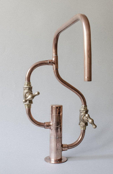 Pedestal Wave is a deck mount industrial look handmade solid copper pipe faucet by Switchrange
