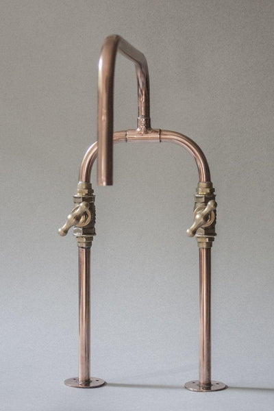 Biped is a deck mount industrial handmade copper faucet made by Switchrange