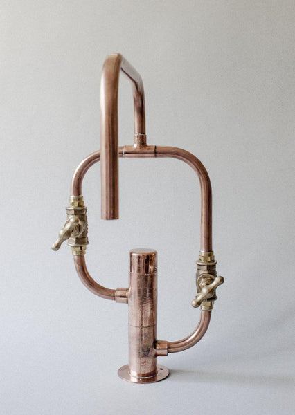 Pedestal Diagonal - deck mount industrial handmade copper pipe tap by Switchrange