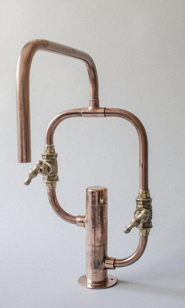 Pedestal Diagonal - deck mount industrial handmade solid copper faucet by Switchrange